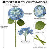 4 Pcs Real Touch Blue Hydrangeas Artificial Flowers 20'' Real Looking Faux Hydrangeas For Party Wedding Home Decor Kitchen Baby Shower Flower Arrangement