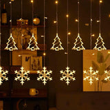 192 Led Christmas Curtain String Lights, 8.3 Ft Linkable Warm White Window Fairy Lights With 12 Christmas Tree & Snowfla