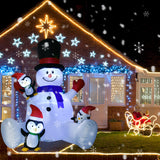 7Ft Lighted Christmas Inflatable Snowman With Three Cute Penguins, Building 3 Led Lights Outdoor Indoor Holiday Decorati