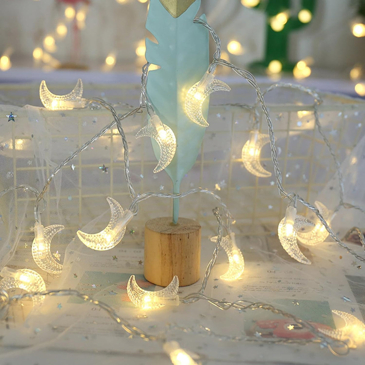 Moon String Lights Ramadan Decor, Outdoor Led String Lights 10Ft 20 Led Battery Operated Fairy Lights For Wedding Garden