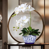 Artificial Phaleanopsis Flowers Fake Orchids Leaves Branches For Home Bonsai Garden Decoration (White)