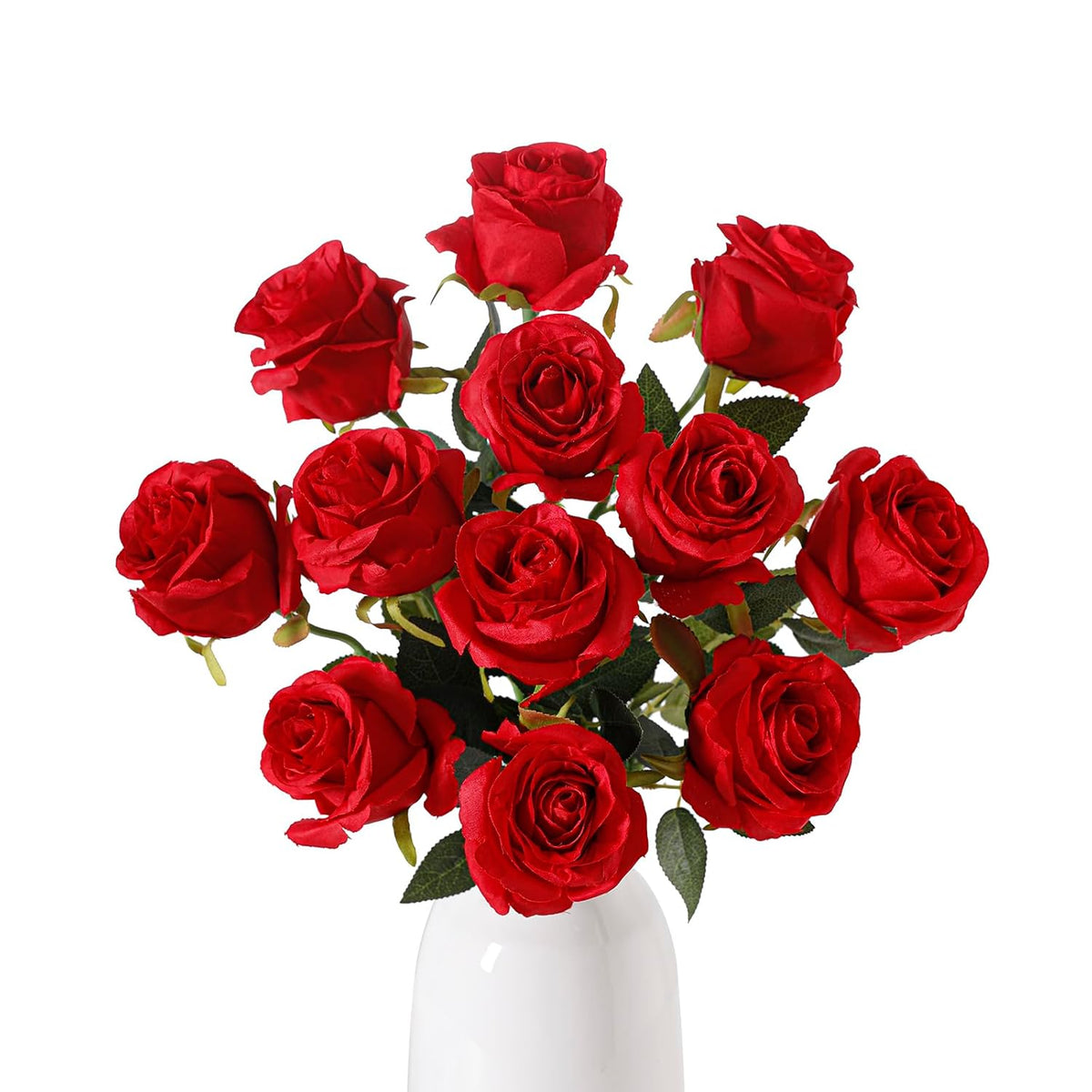 12Pcs Red Roses Artificial Flowers – Realistic Silk Velvet Fake Flowers With Long Stems For Valentines Day Wedding Bouquets Home Decoration Party Centrepieces & Diy Floral Arrangements