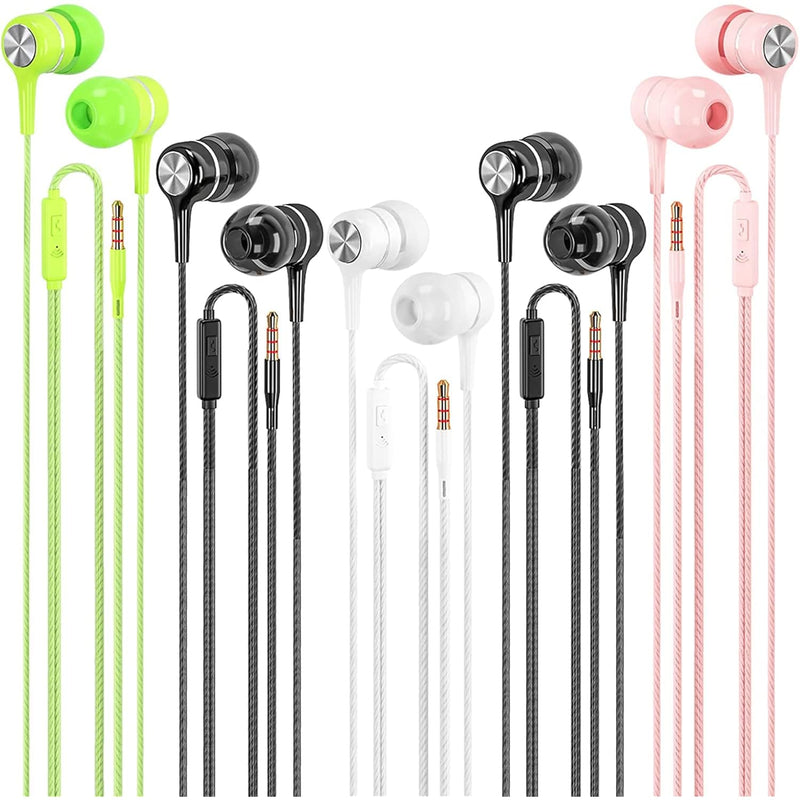 Wired Earbuds 5 Pack, Mic, Heavy Bass, 3.5mm Jack, High-Quality Sound