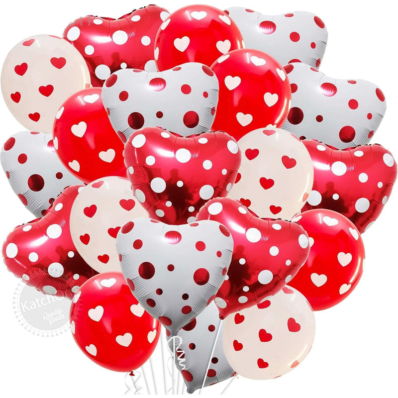 Red And White Valentines Balloons - Pack Of 30 | Red Heart Balloons Fo