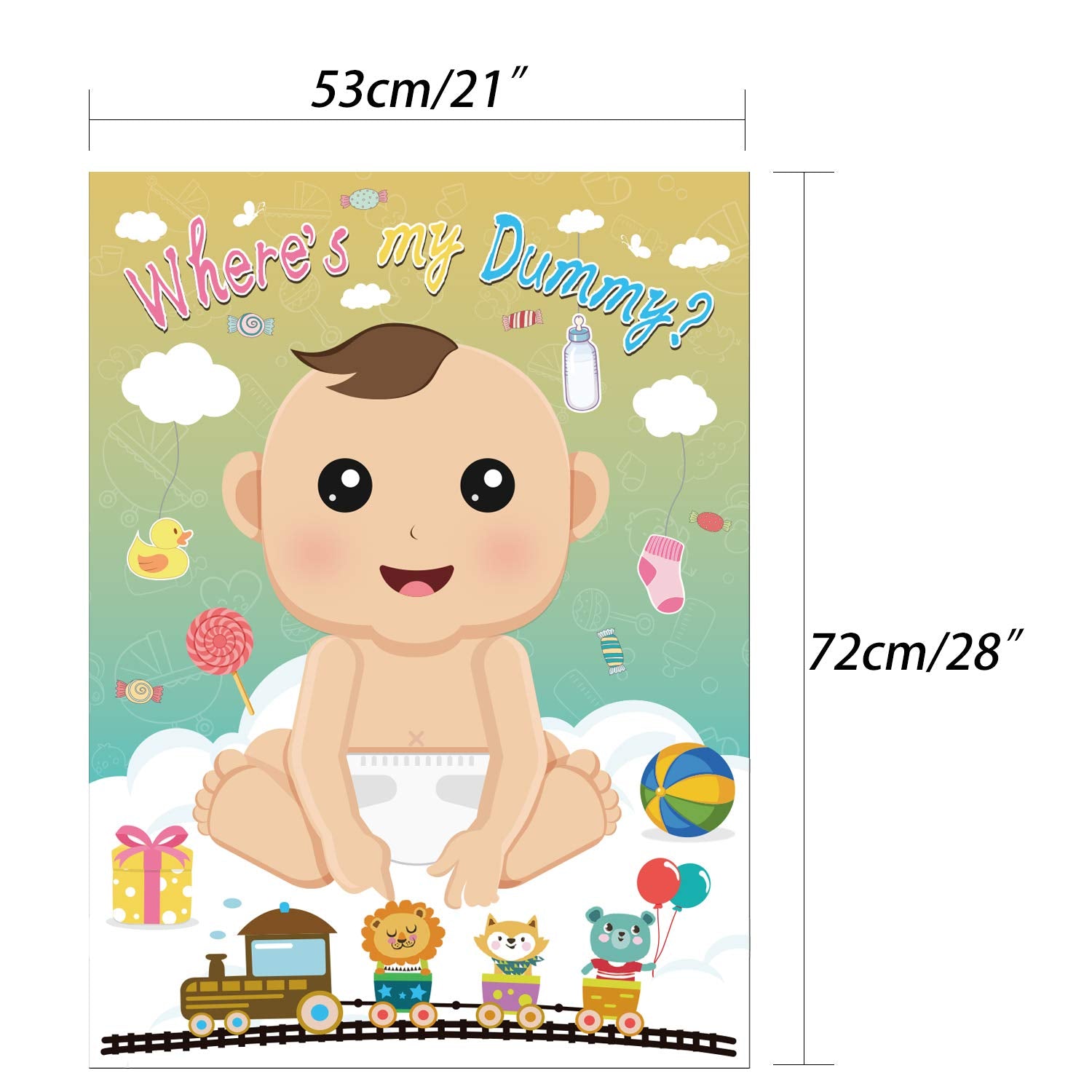 Baby Shower Party Games - Pin The Dummy On The Baby Game With 24Pc Pacifier Stickers
