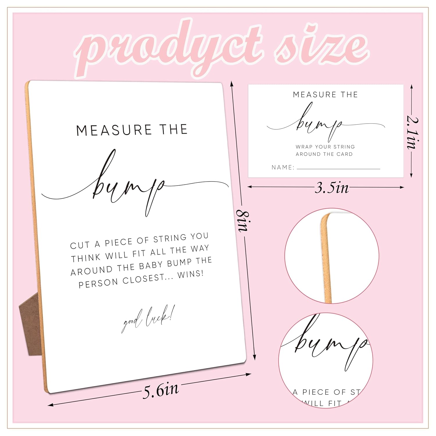 Measure The Bump Game,Baby Shower Games,Baby Shower Decorations,Baby Shower Signs,Gender Reveal Decorations,Baby Shower Bingo,1 Wooden Play Sign With Stand And 50 Tickets Set