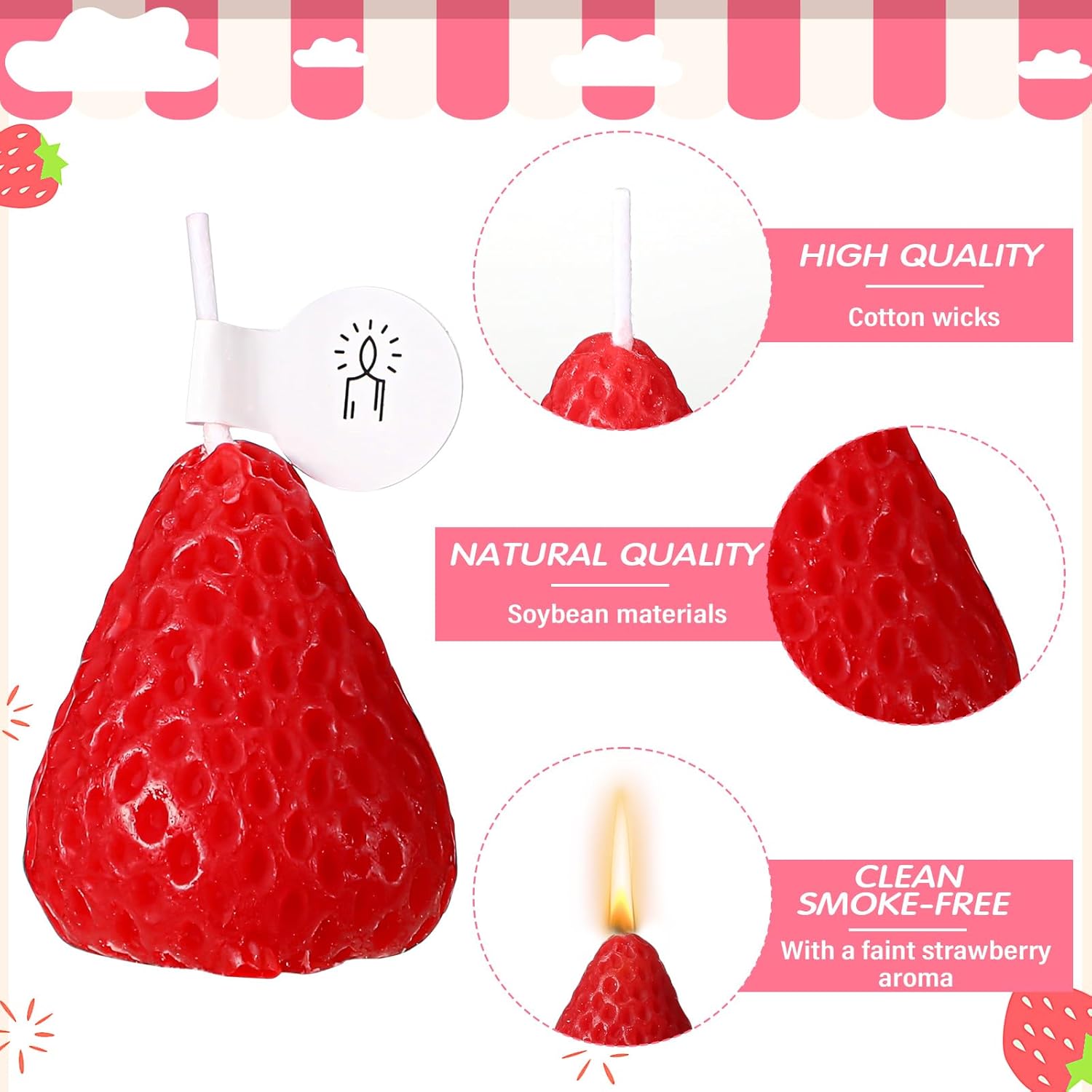 12 Pcs Strawberry Candle Gift For Women Strawberry Scented Decorative Jar Candle Cute Soy Wax Birthday Cake Decoration For Party Home Bath Yoga Spa Aesthetic Table(Red, Pink,1.2 X 1.6 Inches)