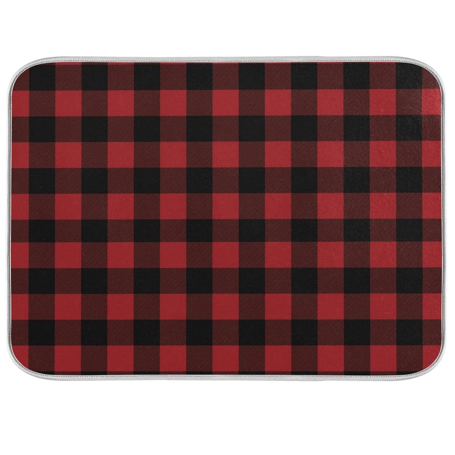 Red And Black Buffalo Plaid Dish Drying Mat 18X24 For Kitchen Merry Christmas Winter Xmas Dishes Pad Dish Drainer Rack Mats Absorbent Fast Dry Kitchen Accessories