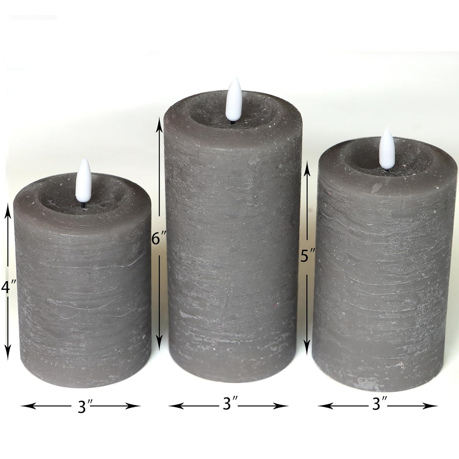 3"X4" 5" 6" Flameless Flickering Led Candles Real Wax Pillar Candles Battery Operated Electric Led Lights With Remote For Home Decorations Wedding Party, Grey, Set Of 3