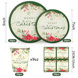 24 Sets Christmas Holly Paper Plates Cups Napkins Party Decorations Poinsettia Mistletoe Disposable Plates Merry Christmas Tableware Set For Xmas Winter Holiday Wedding Birthday Party