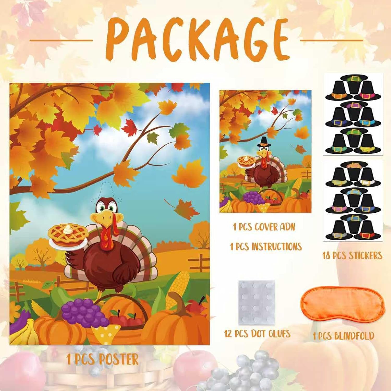 Pin The Hat On Turkey Game - Thanksgiving Party Games Activities For Kids Fall Festival Birthday Family Party Games Thanksgiving Party Favors Supplies For Kids