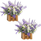 Artificial Lavender Plants In Wooden Baskets, Artificial Mini White Flower Arrangement In Planter For Home Hotel Office Table Wedding Centerpieces & Gift(Set Of 2)