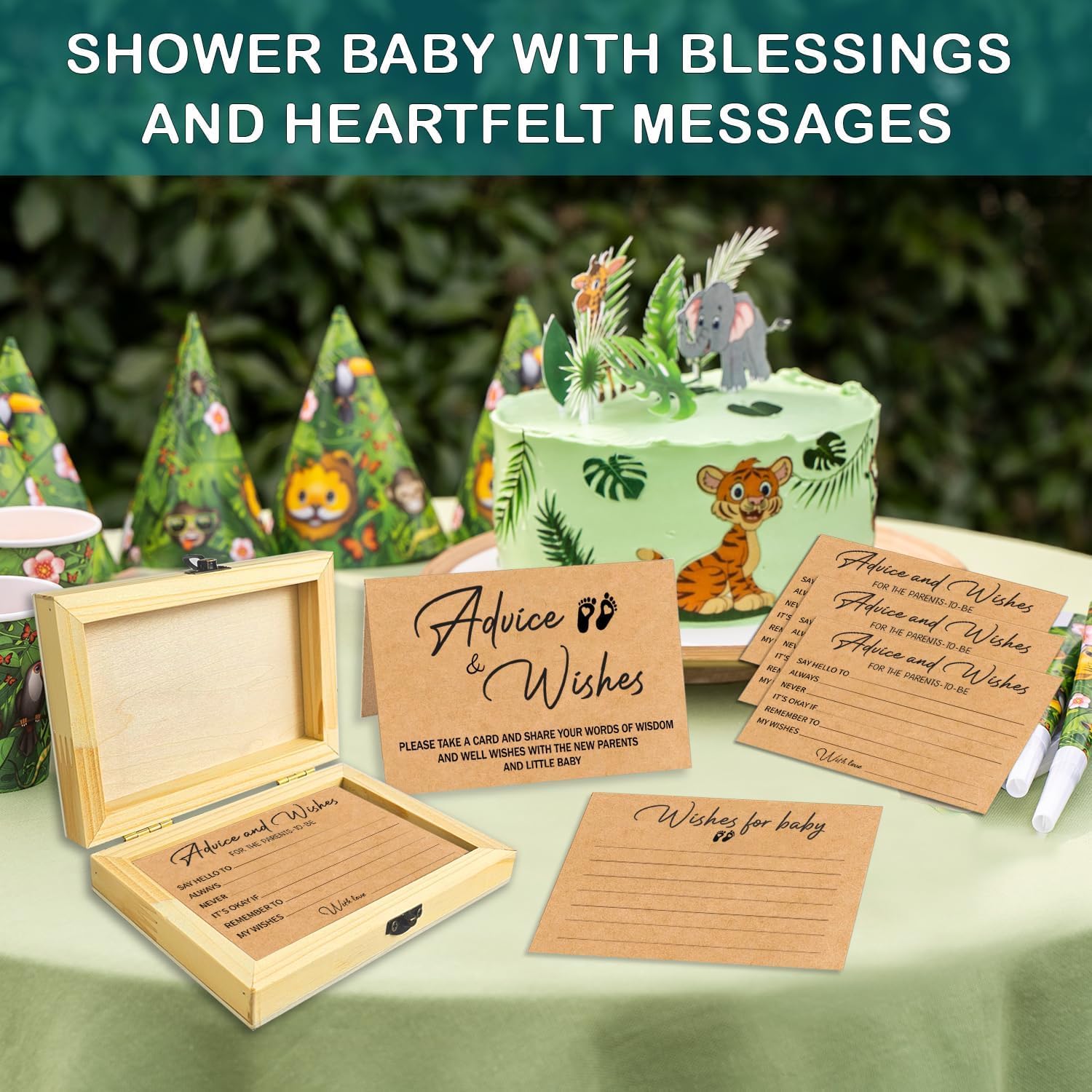 50 Pcs Baby Shower Advice Cards With Wooden Box, Premium Thick 4.8" X 3.2" Advice And Wishes Cards Baby Shower Keepsakes, Advice For Parents To Be, Baby Shower Game, Activities For Guests