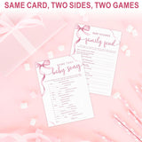 5"X 7" Baby Shower Games Kit, 30 Pcs Pink Bow Baby Song & Family Feud Two-In-One Game Cards With Answer Card, For Parents-To-Be, Baby Announcement, Gender Reveal, Party Favor & Decorations - F05