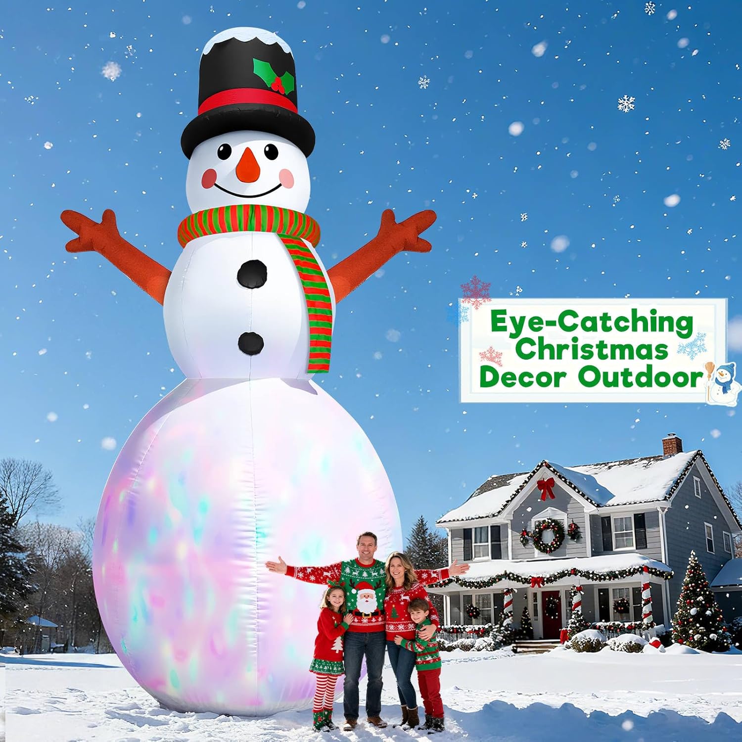 20Ft Giant Christmas Inflatable Snowman With Colorful 3D Rotating Lights, Outdoor Blow Up Christmas Decorations, Huge Sn