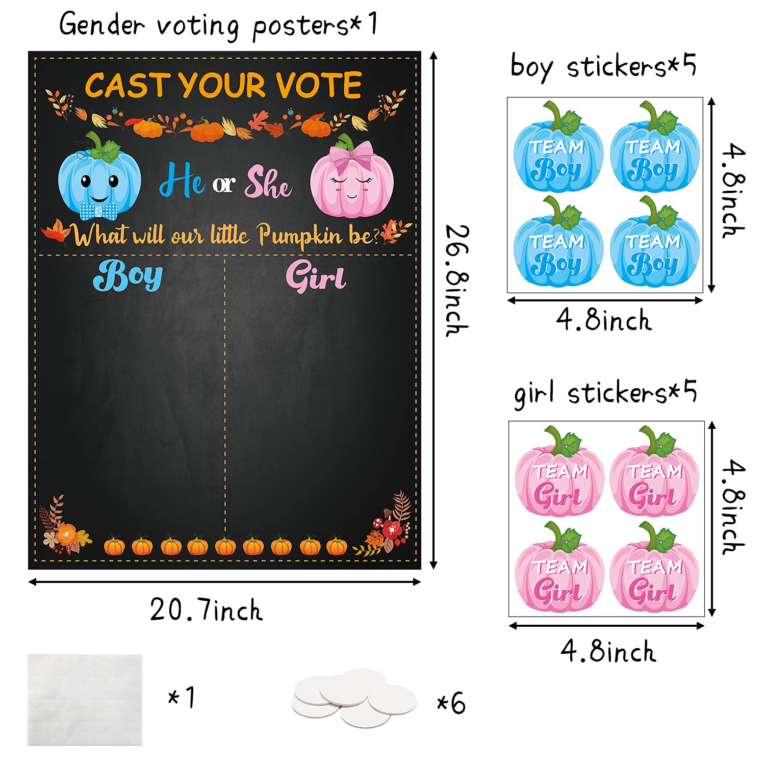Pumpkin Gender Reveal Party Games Cast Your Vote Poster With Team Boy Team Girl Stickers For He Or She Halloween Thanksgiving What Will Our Little Pumpkin Be Gender Reveal Decorations Supplies