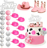 26 Pcs Cowgirl Cake Decorations Cowgirl Cake Topper Disco Decorations Hat Topper Western Cowboy Birthday Baby Shower For Western Theme Party Supplies(Pink,Cute)