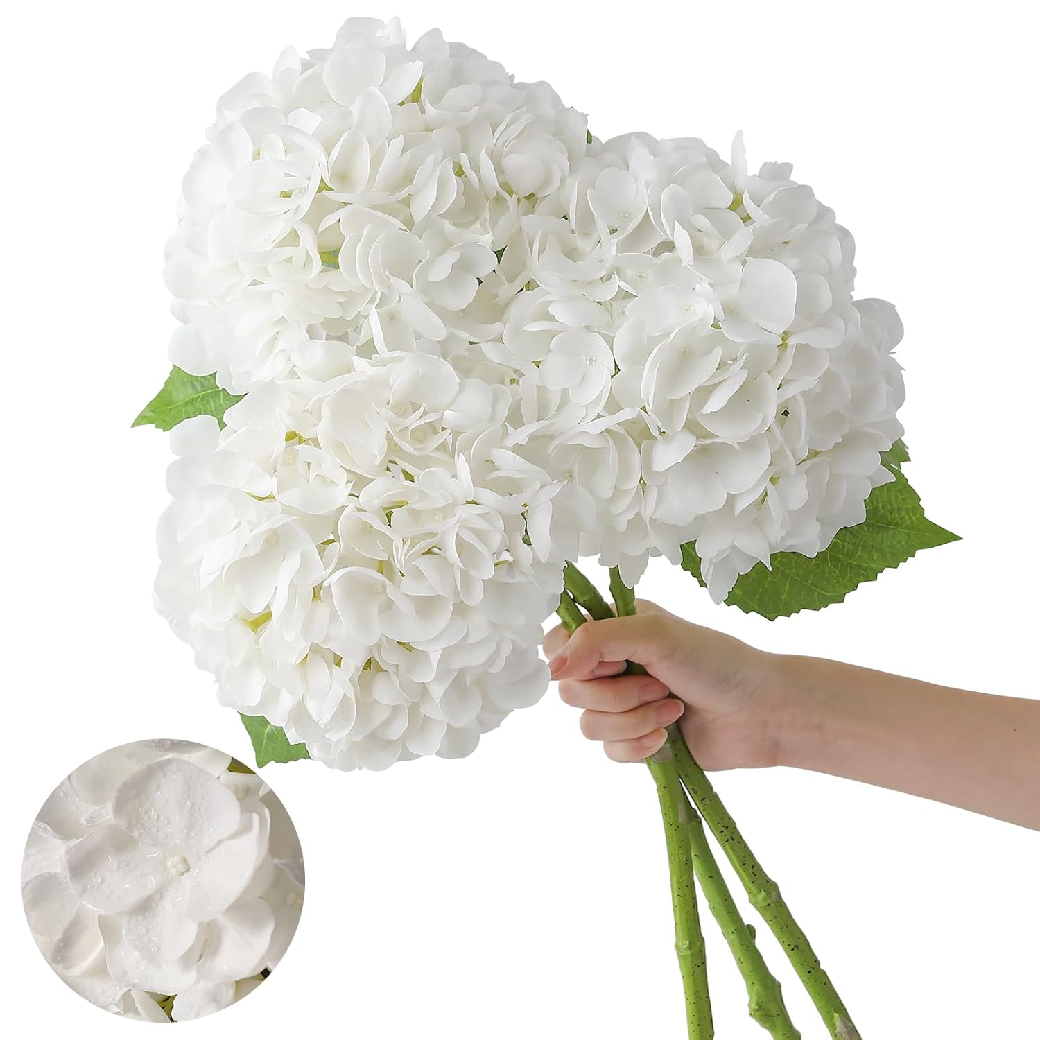 3 Pcs Real Touch Hydrangea Artificial Flowers 22.5" Lifelike Latex White Hydrangeas Fake Hydrangeas For Home Decor Party Wedding Bouquets Table Centerpieces Floral Arrangements Indoor Outdoor Decor