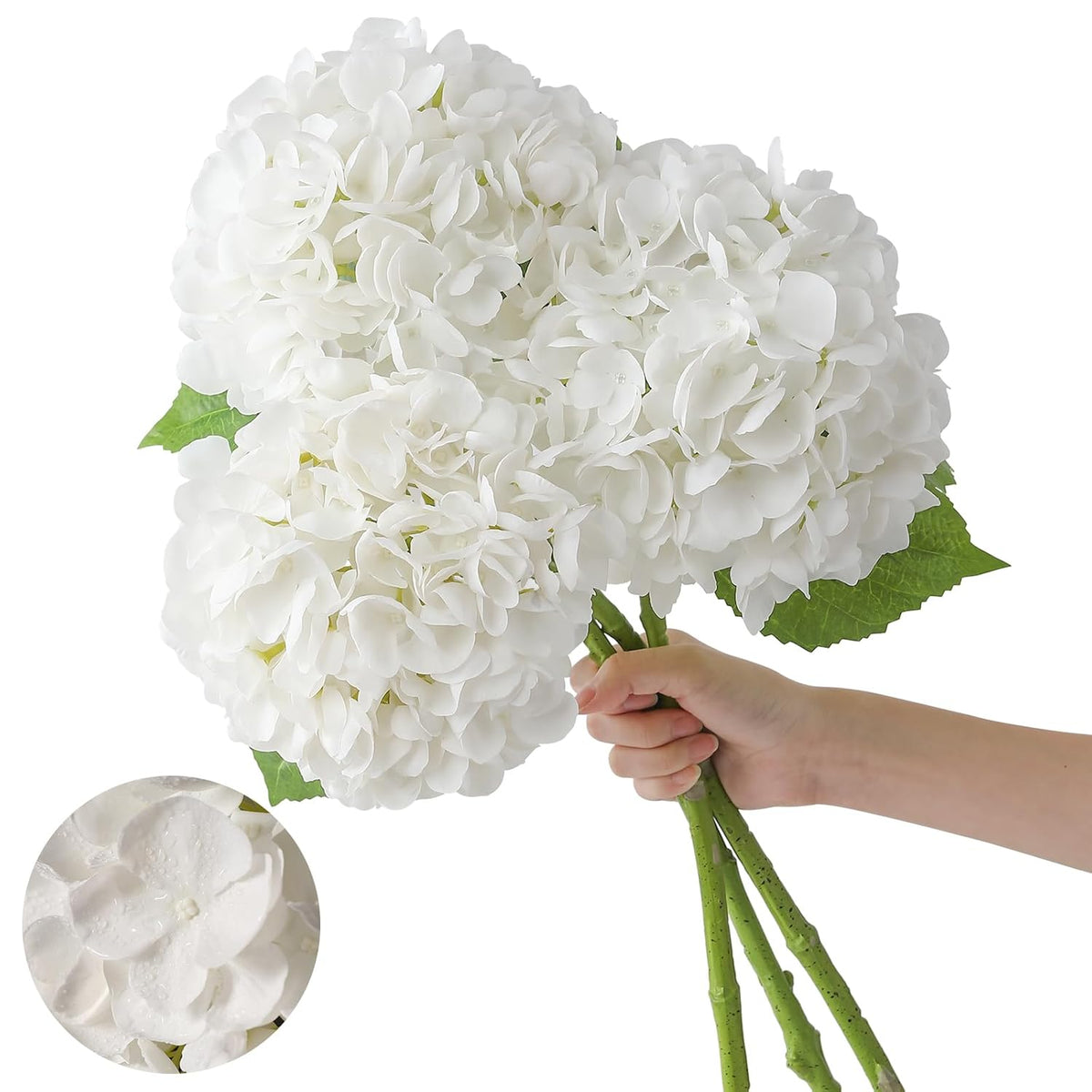 3 Pcs Real Touch Hydrangea Artificial Flowers 22.5" Lifelike Latex White Hydrangeas Fake Hydrangeas For Home Decor Party Wedding Bouquets Table Centerpieces Floral Arrangements Indoor Outdoor Decor