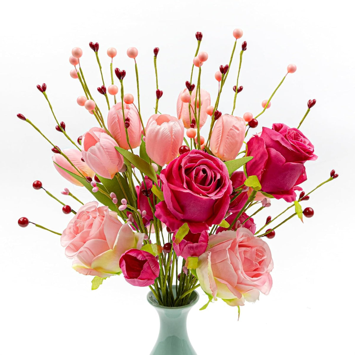 Valentine Centerpiece Table Decorations 10 Pcs Romantic Valentines Day Flowers Artificial Red Pink Valentine Flowers With Faux Tulips Roses For Flower Arrangement Vase Wedding Tablecenter