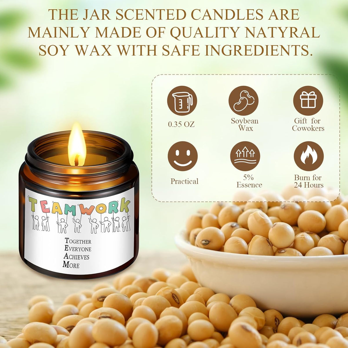 10 Pcs Christmas Thank You Gift Candles Scented Soy Jar Candle Bulk Inspirational Team Coworker Gifts Bulk 3.5 Oz Staff Appreciation Gifts For Women Employees Teacher Boss Yoga Home(Team)