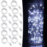 12 Pcs White Fairy Lights Led String Lights Battery Powered, 20 Micro Leds On 3.3Ft/1M Silvery Copper Wire, Battery Oper