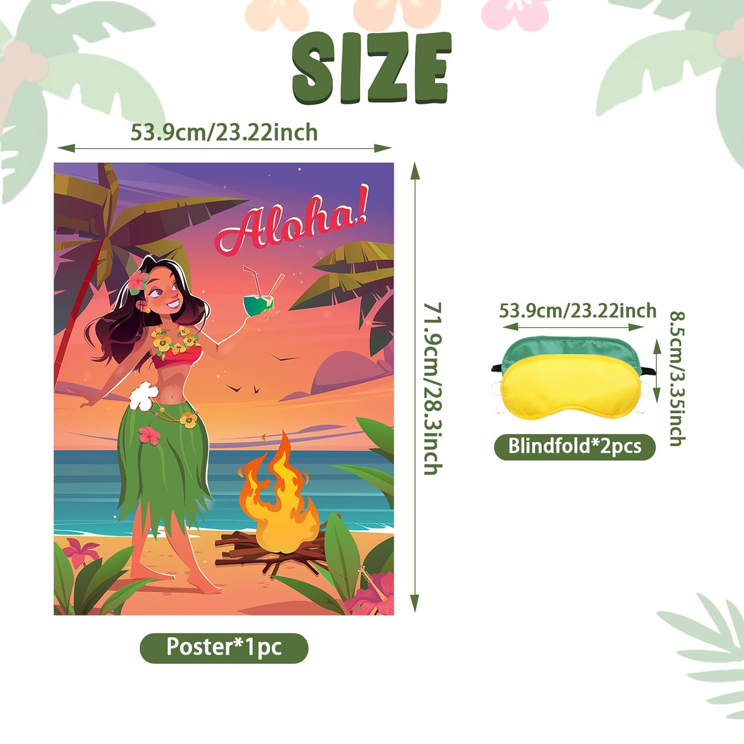 Hawaiian Party Game Luau Games Summer Tropical Pin The Flower Funny Poster With 24 Stickers And 2 Blindfolds For Tiki Summer Beach Party Supplies