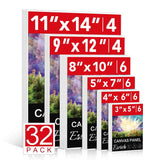 Canvas Boards For Painting 32 Pack Art Supplies Paint Canvas 3X5, 4X6, 5X7, 8X10, 9X12, 11X14 Blank Large Canvases For Painting-Cotton Primed Canvas Panels For Acrylic, Oil, Gouache & Tempera.