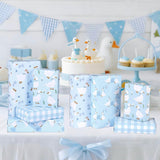 12 Sheets Goose Wrapping Paper, Farm Animal Gift Wrap Paper Cute Goose Gift Packing Paper Folded Flat For Baby Shower Boys Birthday Gender Reveal Diy Crafts, 19.7 X 27.6 Inch, Blue
