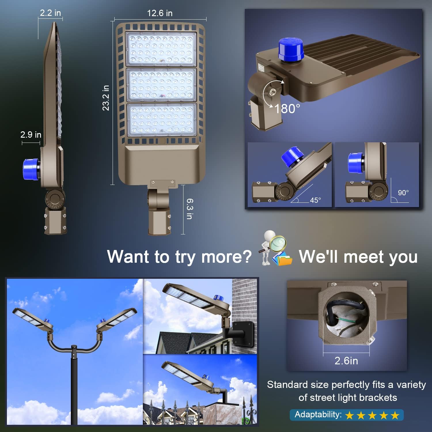 300W LED Parking Lot Light 36000LM 5000K Commercial Outdoor Flood Light with Dusk to Dawn Sensor Adjustable Slip Fit Mount