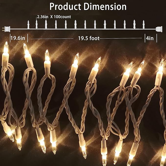 100 Count Mini Clear Christmas Lights 21FT White Wire String Lights UL Certified for Christmas Tree Wedding Valentine Indoor Outdoor Decor