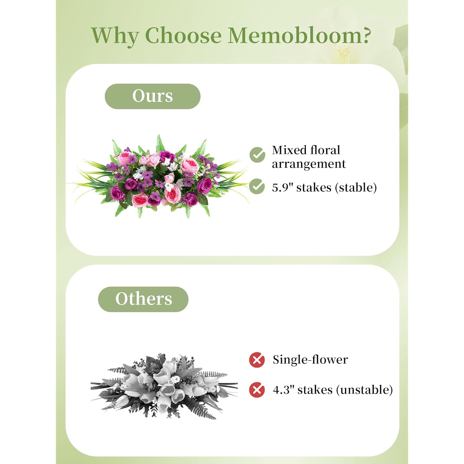 Artificial Cemetery Flowers With Stake: 1Pc Purple Roses Pink Peonies Realistic Memorial Day Grave Flowers For Cemetery - Outdoor Grave Decorations Funeral Arrangements