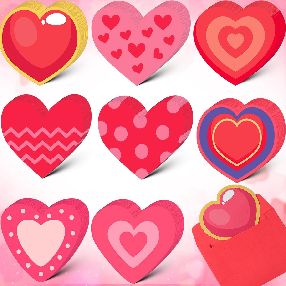 120 Sets Blank Valentine Cards Bulk With Envelopes Red Pink Heart Shaped Cutout Diy Greeting Cards For Valentine'S Day And Anniversary, 8 Colors, 3.54 X 3.54 Inches