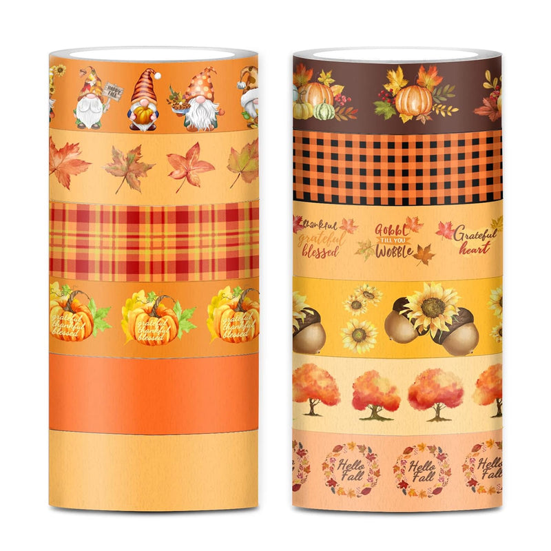 12 Rolls Fall Washi Tape Autumn Thanksgiving Decorative Masking Paper