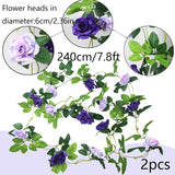 2 Pcs Artificial Rose Vines Flowers Garland Hanging Silk Rose Vine Outdoor 15.8Ft Silk Flowers Rose Ivy Vines For Bedroom Wedding Arch Decor Purple Flower Garland For Backdrop Wall Home Garden