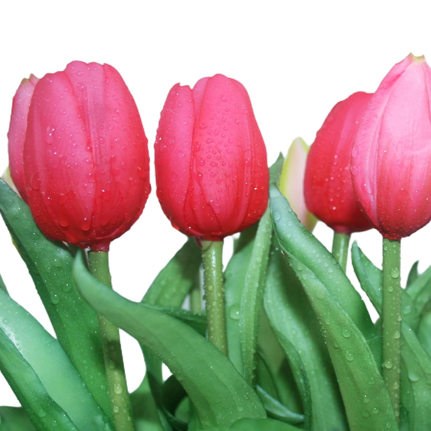 15Pcs Artificial Tulips Flowers, Fake Tulips Real Touch, Faux Latex Bouquets, For Party Wedding Home Room Decoration (Rose Red)