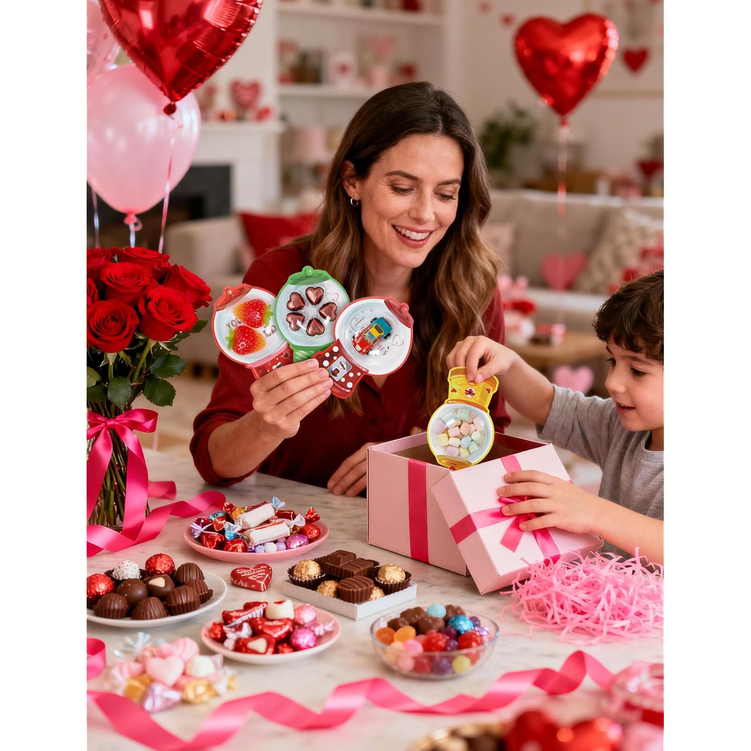 Valentines Cards For Kids Classroom, 36 Pack Valentines Day Cards With Bubble Gum Machine Design And Round Adhesive Shaker Pouches, Valentine Gifts Exchange For Boys Girls School Party Favors