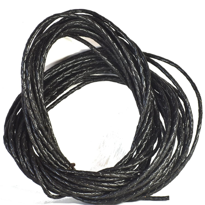 2.5 Mm Black Braided Leather Cord 10 Meters Length