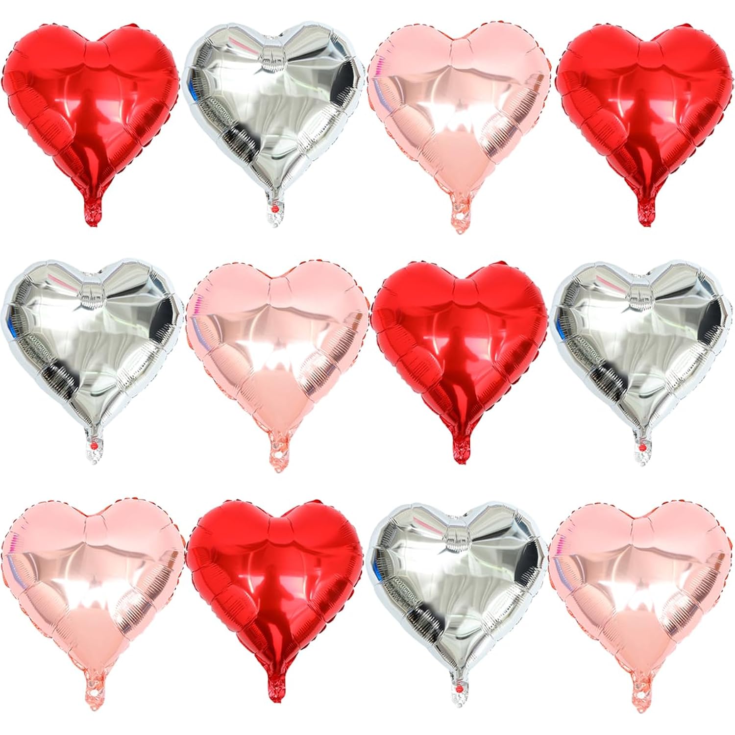 Heart Balloons Pack Of 12 - Red Heart Balloon Rose Gold Balloon Silver Ballons Heart Shaped Balloons For Valentines Day Wedding Engagement Anniversary Party Decorations
