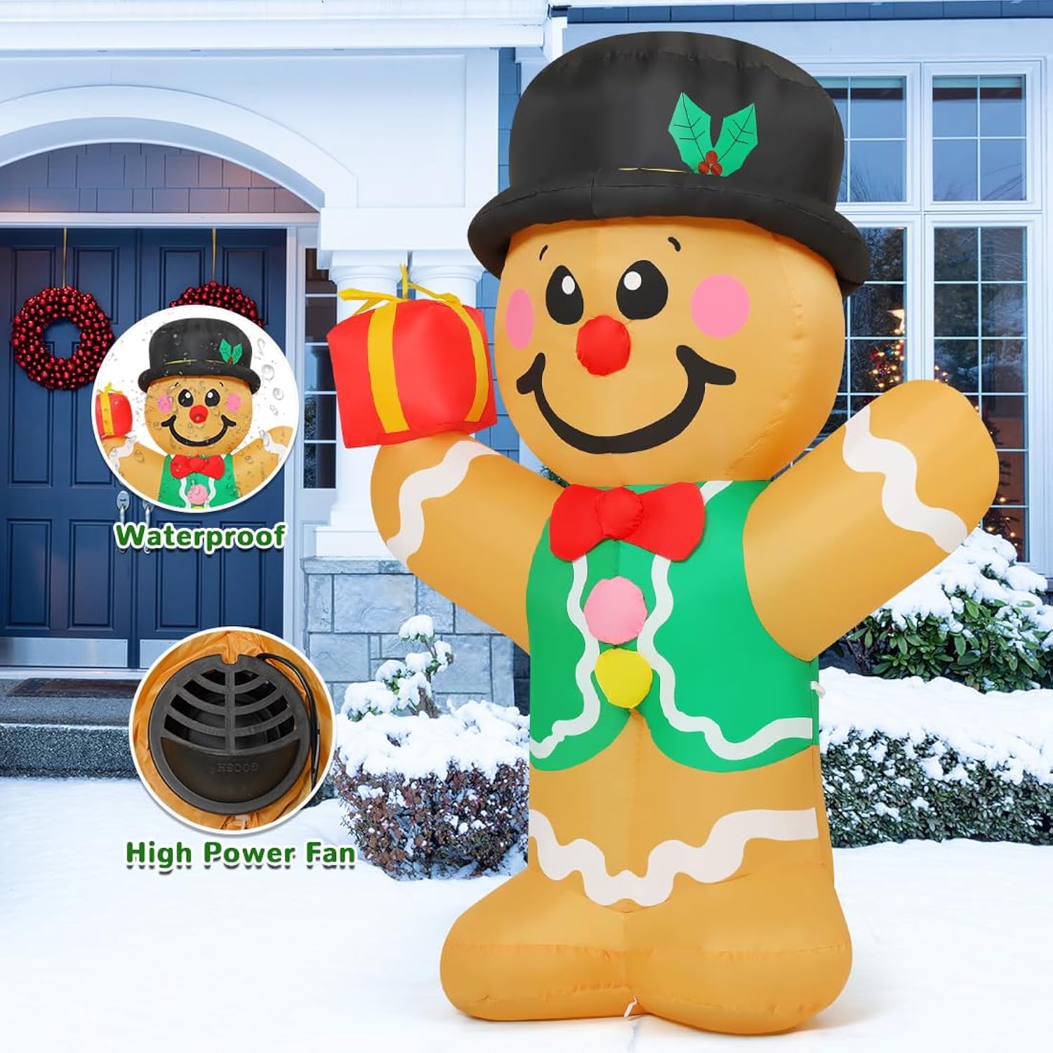 5 Ft Christmas Inflatables Gingerbread Man Outdoor Christmas Decorations Blow Up Yard Decor With Led Lights For Xmas Hol