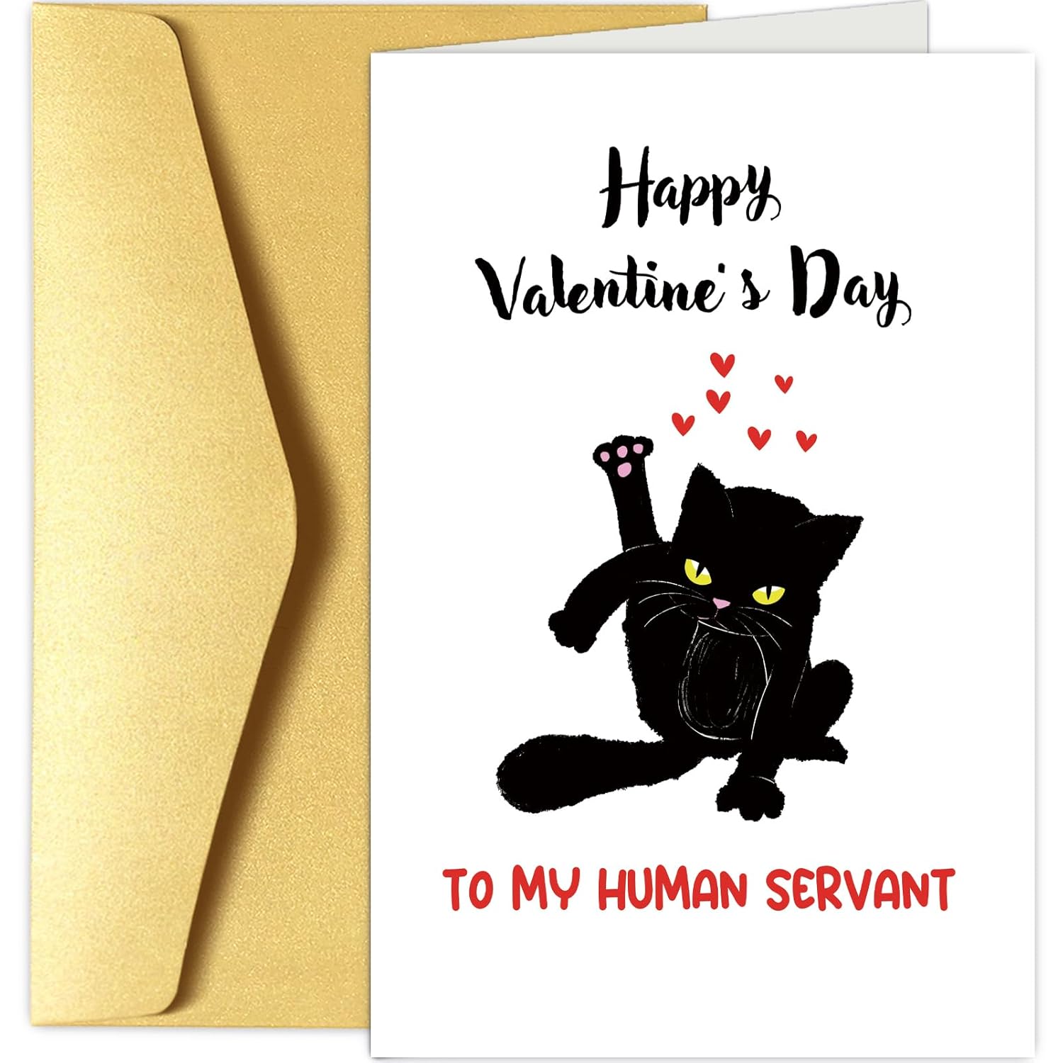 Funny Cat Valentines Day Card, Cute Valentines Day Card From Cat, Vday Card For Cat Owner, Happy Valentine'S Day To My Human Servant
