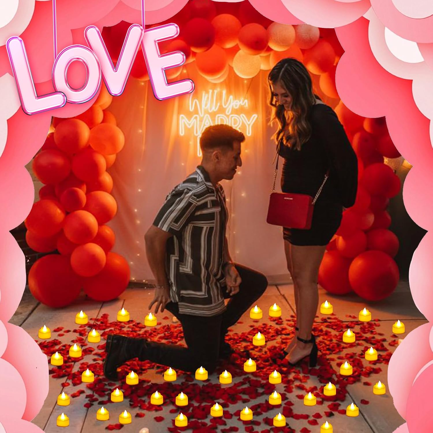 7000 Pieces Artificial Rose Petals With 72 Pieces Romantic Heart Led Tealight Candles, Rose Petals And Candles Set For Weddings Anniversaries Proposals Decor(Warm White Light)