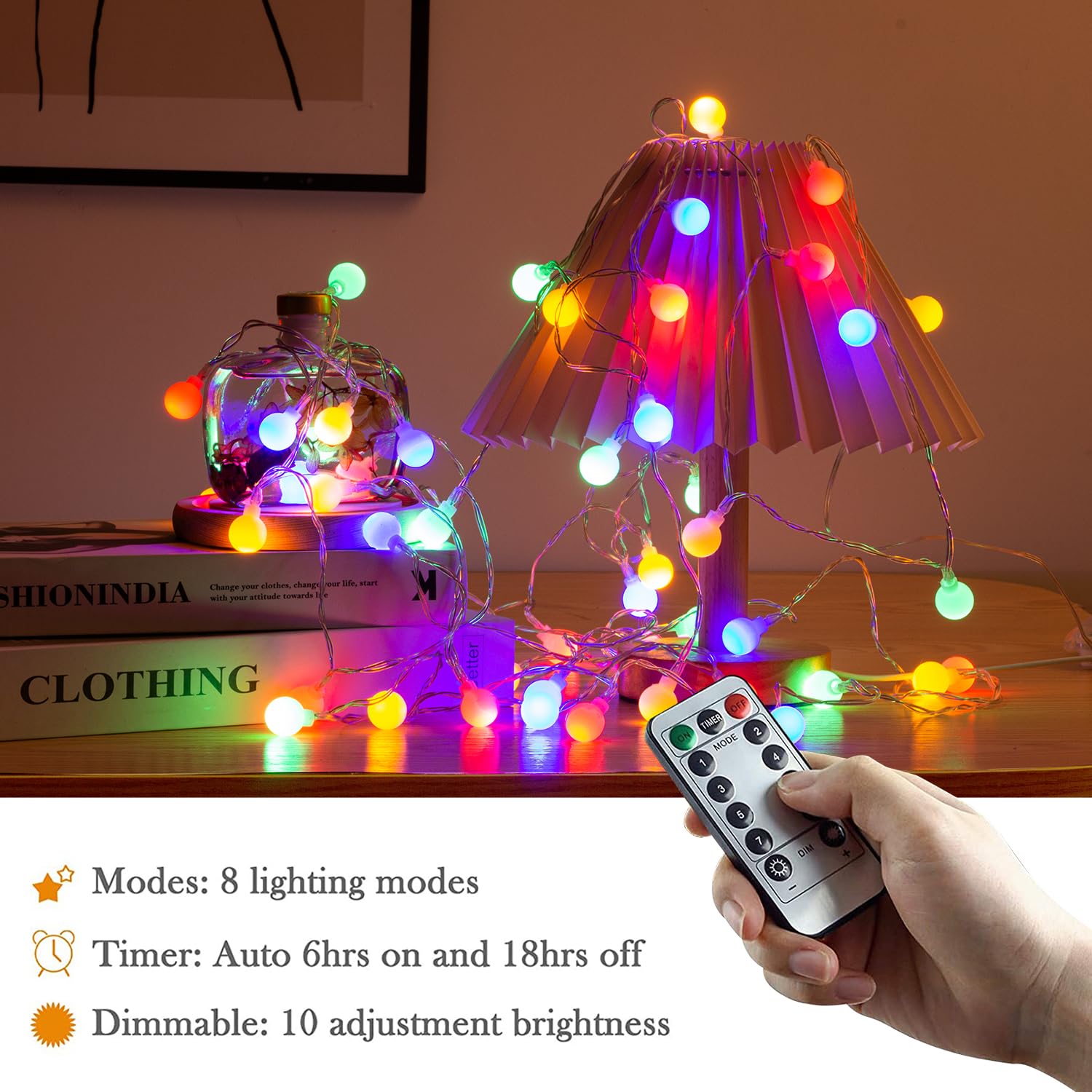 Globe String Lights, 26Ft 64 Led Rgb Christmas Fairy Lights Battery Operated, Twinkle Lights With Remote Control For Par
