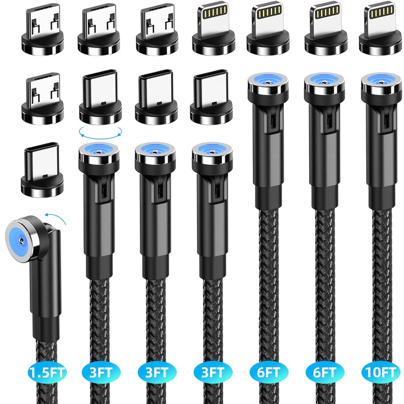 Magnetic Charging Cable [7-Pack 1.6Ft/3Ft/3Ft/3Ft/6Ft/6Ft/10Ft] 540° Rotating