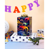 Dinosaur Wrapping Paper Roll,Colorful Dinosaur With Happy Birthday/Roar & Star Reversible Gift Wrap For Kids Birthday, Baby Boy Shower,Party,Celebration - Mini Roll(17 In X 32.8 Ft)