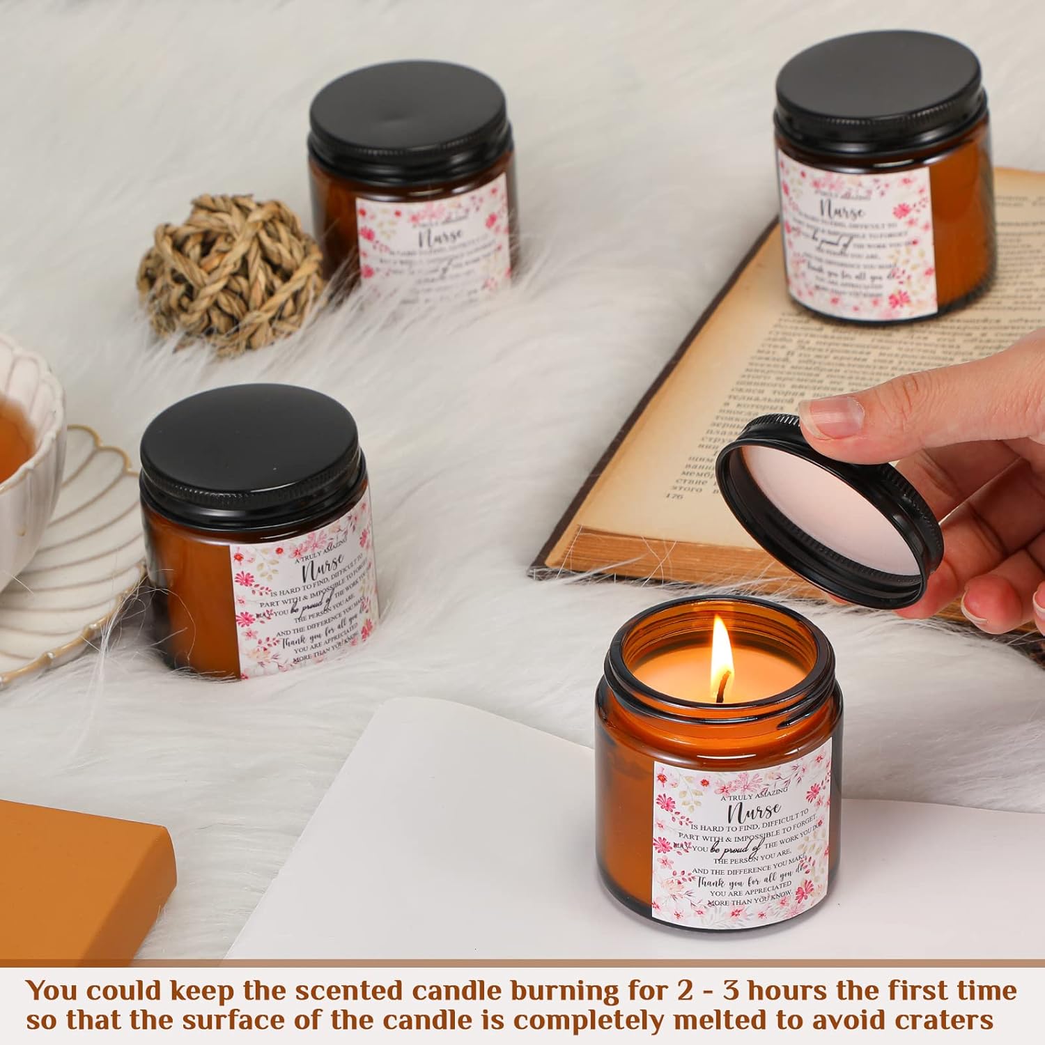 12 Pcs Nurse Appreciation Gifts Candles Bulk 3.5 Oz Soy Wax Scented Candles Valentines Nurse Week Gifts For Nursing School Students Cna Rn Lpn Practitioner Graduation Retirement(Brown)