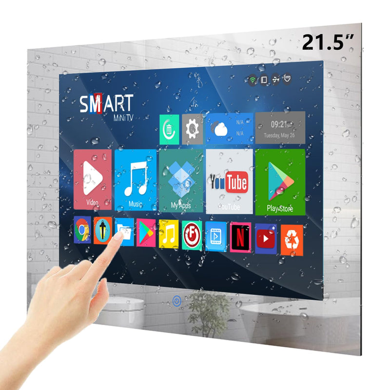 21.5" 1080p Smart Mirror TV, IP66 Waterproof, Touchscreen, Android 11, 2023