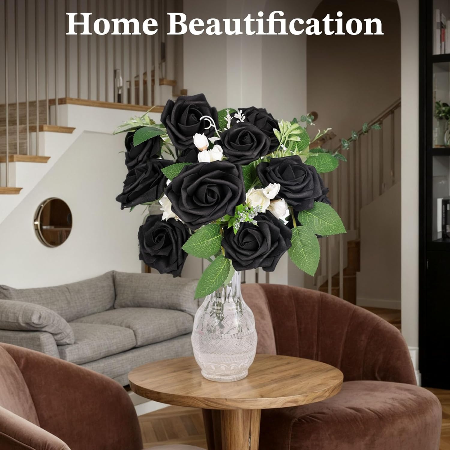 30Pcs Artificial Black Roses With Adjustable Stems - Gothic Decor For Valentines Day, Wedding Centerpieces & Party Arrangements