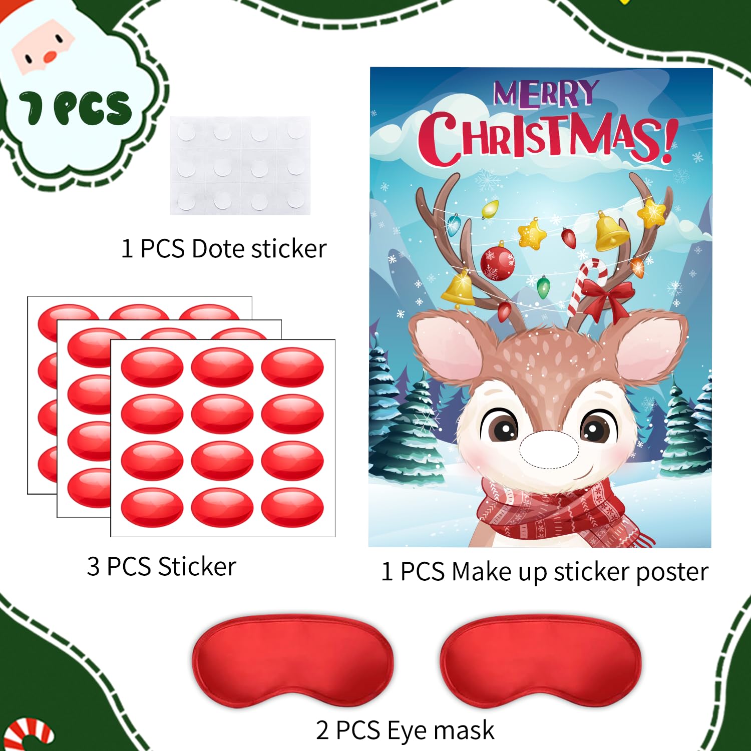 Pin The Nose On The Reindeer Game With 36 Pcs Red Nose And 2 Pcs Blindfold, Reindeer Poster For Family Holiday Christmas Games Party Decorations Favor New Year Activities