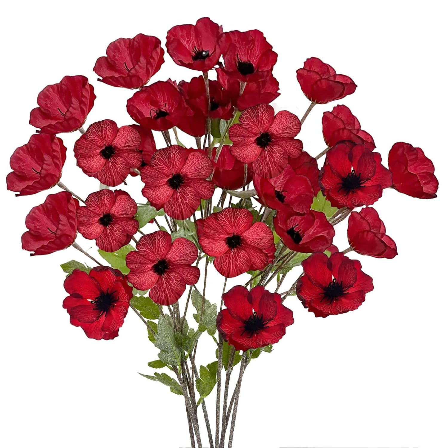 24 Blooms Artificial Poppy Flowers, 8Pcs Long Stem Red Faux Poppies, 27.5"/70Cm Silk Poppy Flowers With Stems,Red Poppies For Memorial Day Wedding Home Decor Office Party Centerpieces